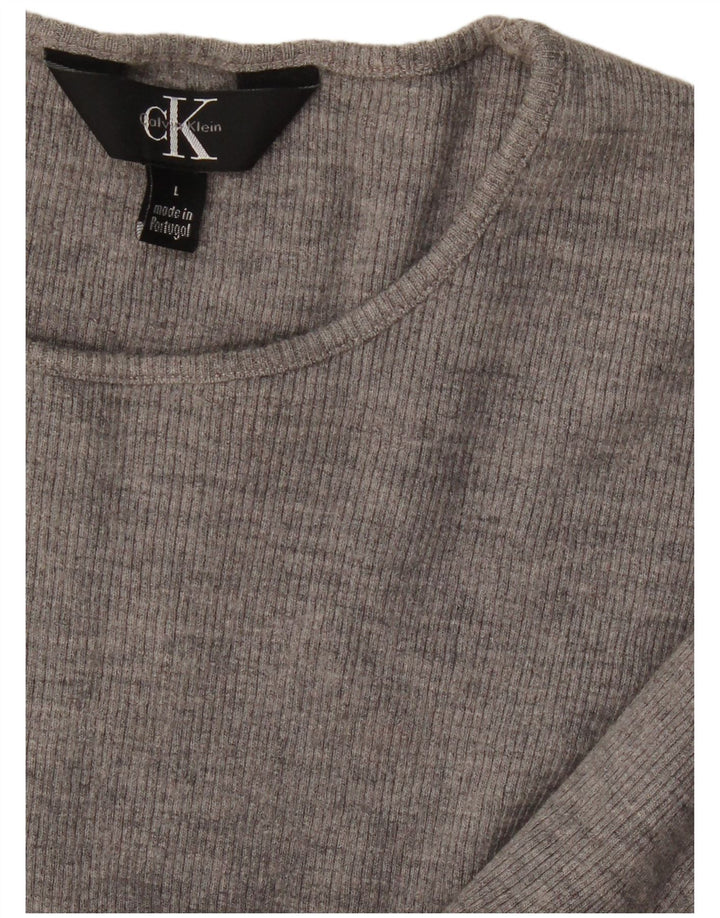 CALVIN KLEIN Womens Oversized Top Long Sleeve UK 16 Large Grey