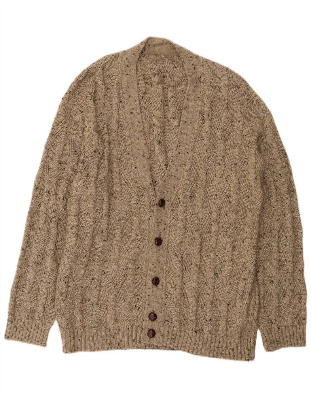 Vintage męski sweter rozpinany XL, beżowa, wełniana nakrapiana