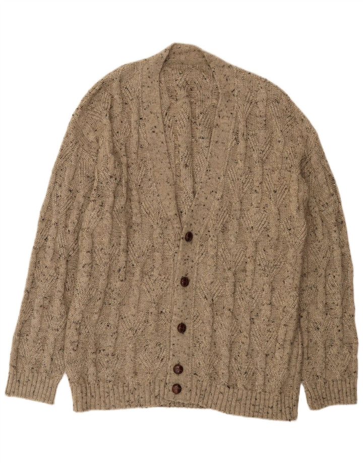 Vintage męski sweter rozpinany XL, beżowa, wełniana nakrapiana