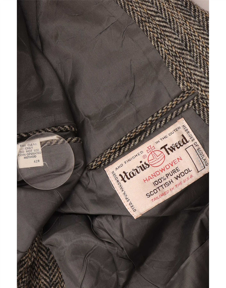 Męska marynarka Harris Tweed o regularnym kroju UK 42, średnio szara w jodełkę