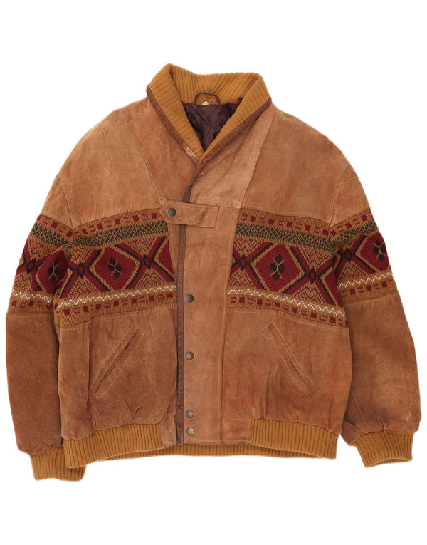 Vintage męska zamszowa kurtka bomber UK 42 XL brązowa geometryczna