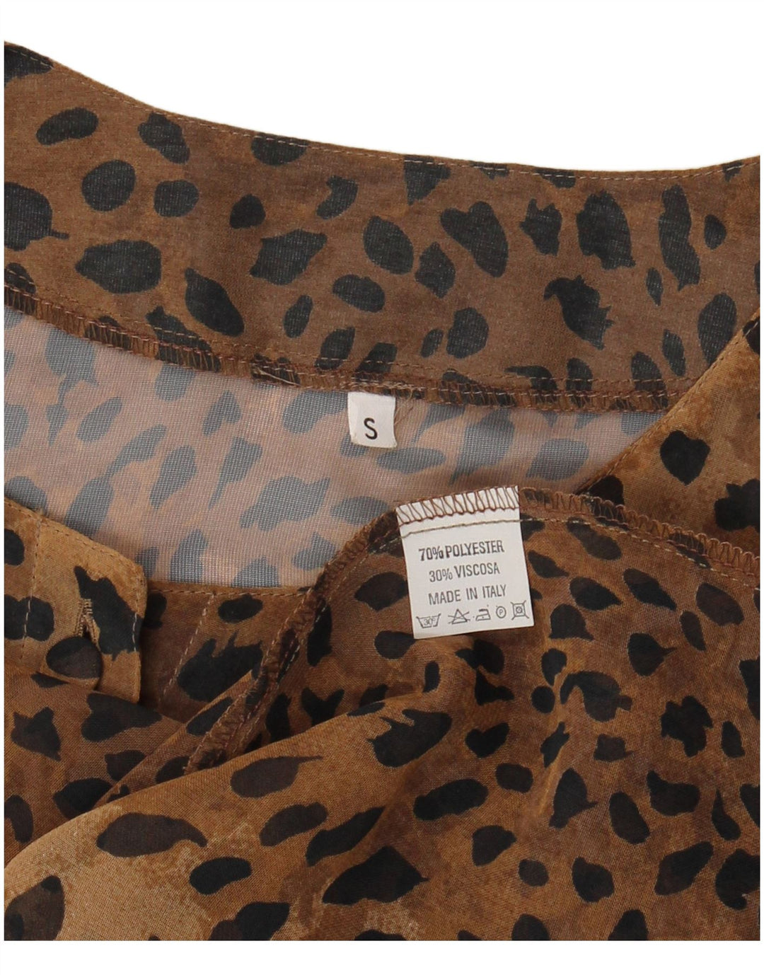 Damska bluzka koszulowa oversize w stylu vintage UK 10 Mały brązowy nadruk zwierzęcy