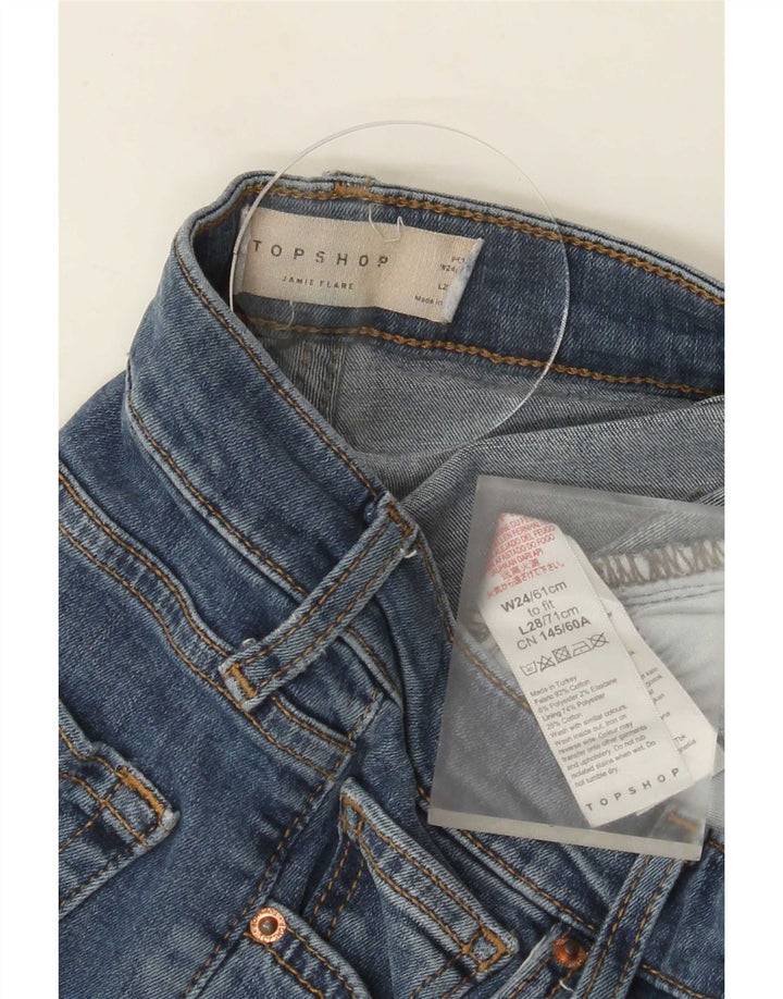 Topshop Damskie jeansy Jamie Flared W24 L28 Niebieskie bawełniane