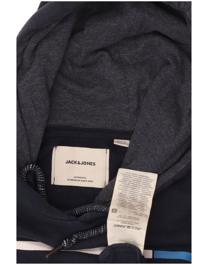 Męski sweter z kapturem i grafiką Jack & Jones, mały, granatowy, bawełniany