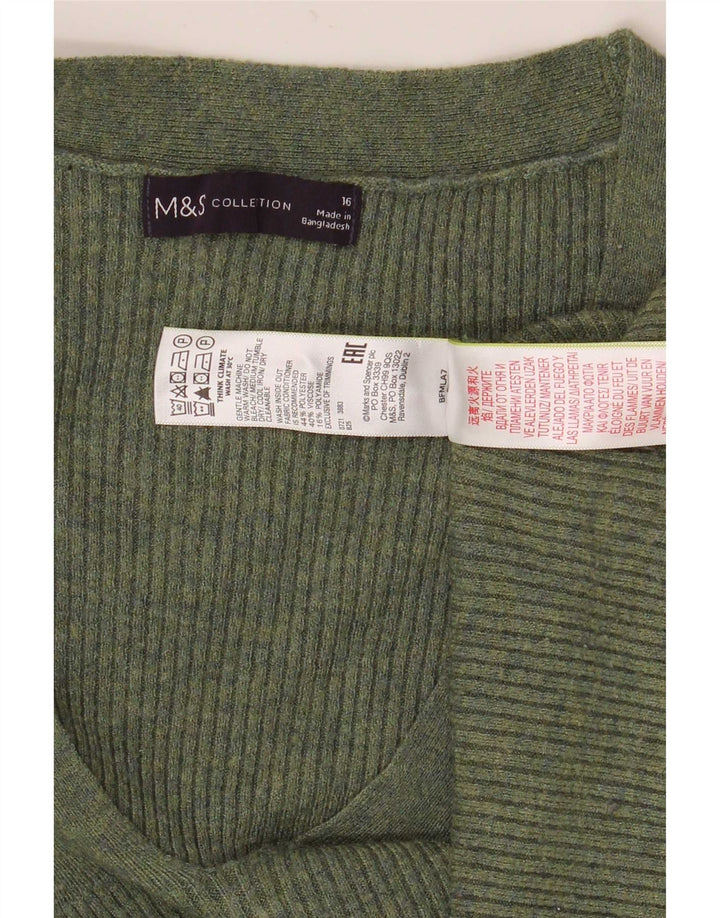 Marks & Spencer Damski sweter z dekoltem w kształcie litery V, UK 16, duży, zielony poliester