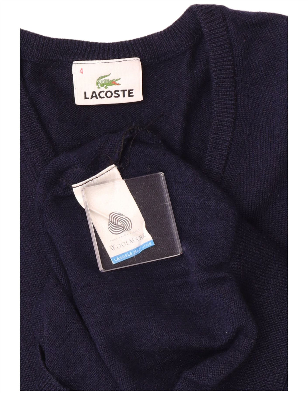 Lacoste Męski sweter z dekoltem w kształcie litery V, rozmiar 4, średni granatowy wełniany