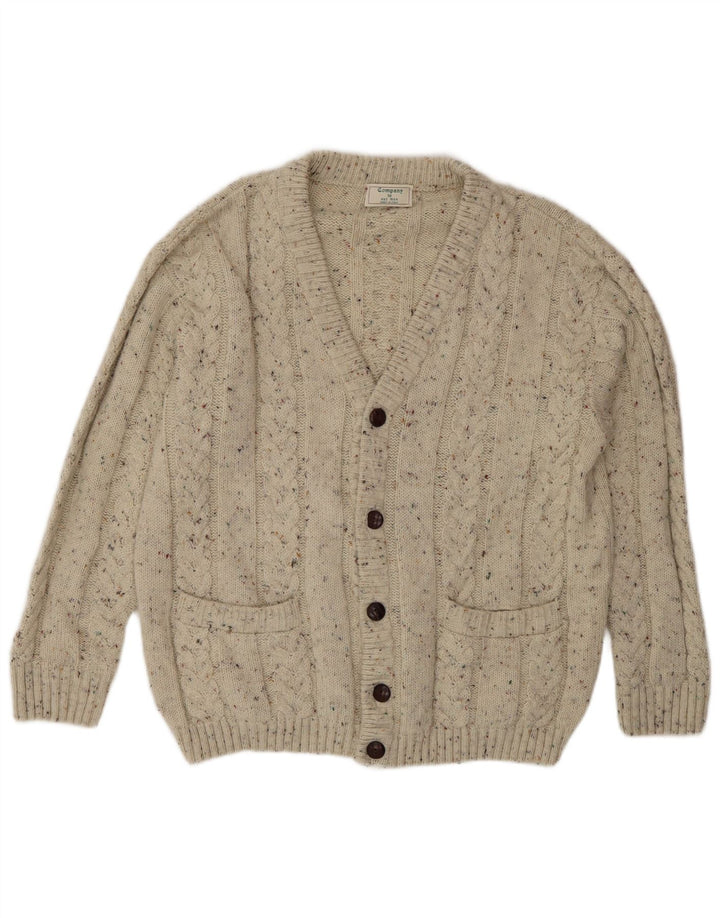 Sweter męski w stylu vintage, duży, beżowy, wełniany