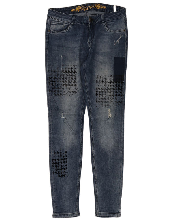 DESIGUAL Damskie jeansy skinny w trudnej sytuacji W32 L32 Bawełniana niebieska pepitka
