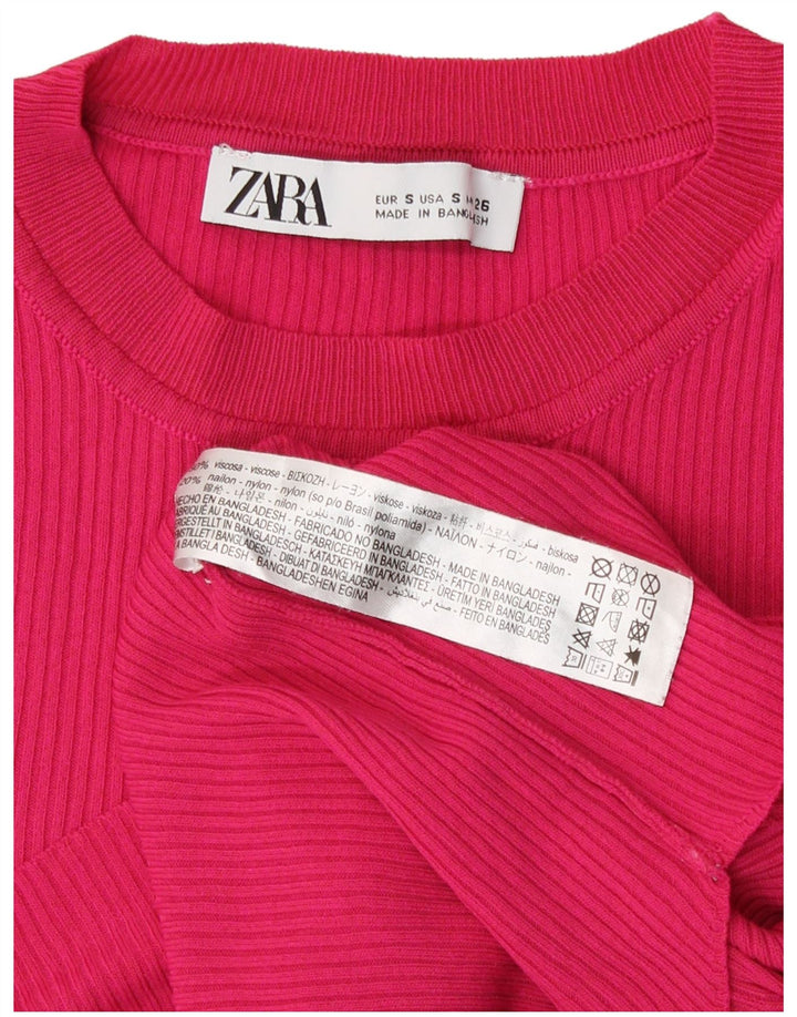 Damski krótki top Zara z długim rękawem, UK 8, mały, różowy, wiskoza