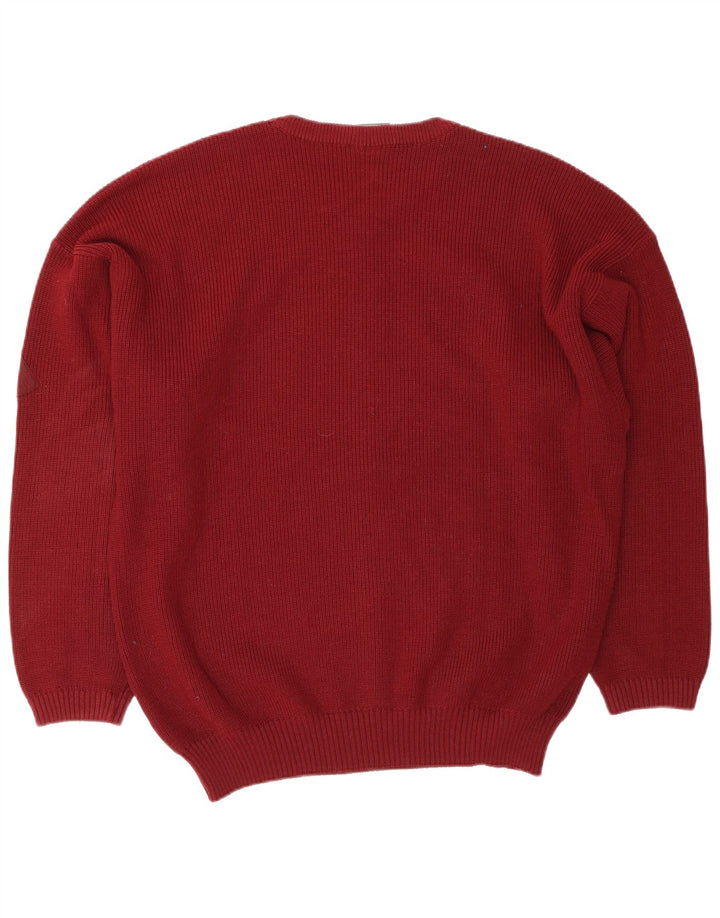 Męski sweter z okrągłym dekoltem North Pole XL, bordowa wełna