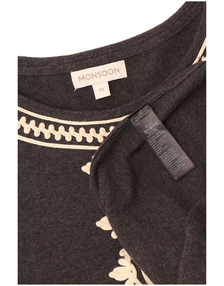 Damska sukienka sweterkowa MONSOON z rękawem 3/4 UK 12, średnia szara bawełna