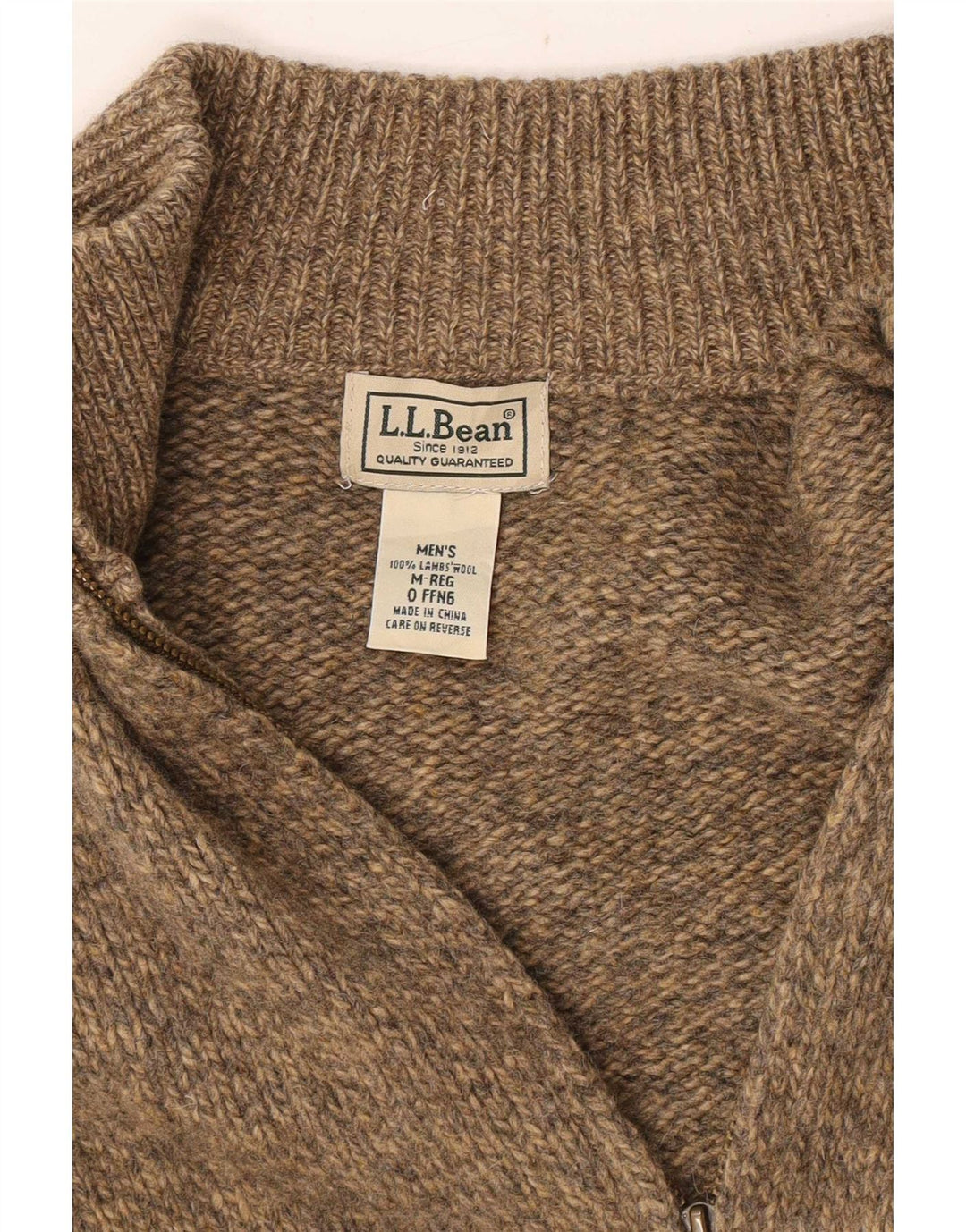 Męski sweter rozpinany L.L.Bean z zamkiem błyskawicznym, średni beż, nakrapiana wełna jagnięca