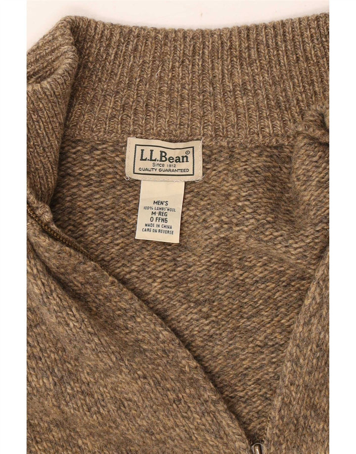 Męski sweter rozpinany L.L.Bean z zamkiem błyskawicznym, średni beż, nakrapiana wełna jagnięca