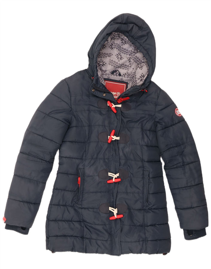 Damska ocieplana kurtka z kapturem Superdry UK 14, duża granatowa, poliester