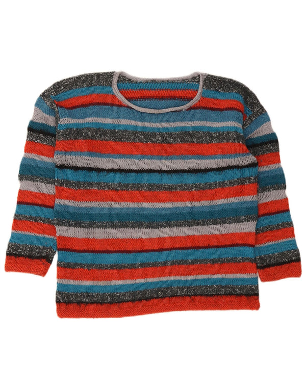 Sweter damski w stylu vintage z dekoltem w łódkę, UK 14, średnie, wielokolorowe paski
