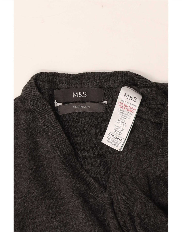 Marks & Spencer Męski sweter z dekoltem w kształcie litery V, duży, szary, akrylowy