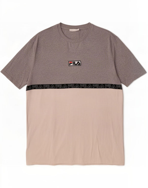 Męski T-shirt Fila z grafiką, duży, szary, bawełniany z blokami kolorów