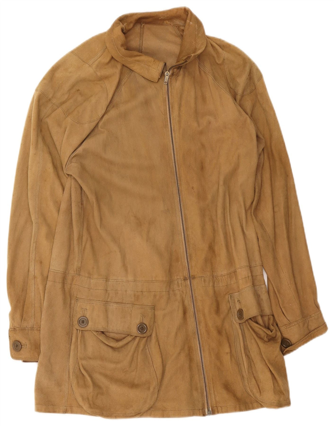 Zamszowy płaszcz damski w stylu vintage UK 8 Small Beige