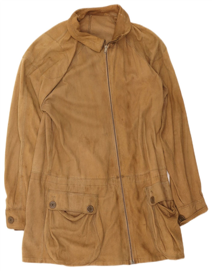 Zamszowy płaszcz damski w stylu vintage UK 8 Small Beige