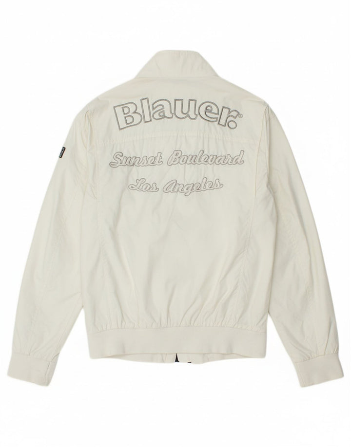 BLAUER Womens Graphic Bomber Jacket UK 14 Medium White Polyamide