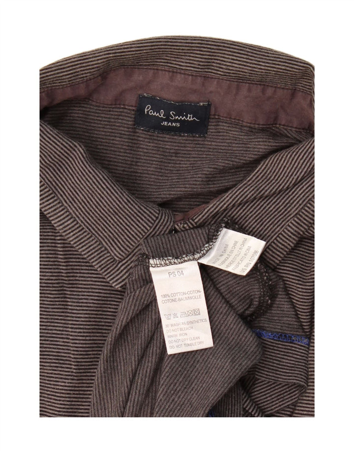 PAUL SMITH Mens Polo Shirt Medium Grey Pinstripe Cotton
