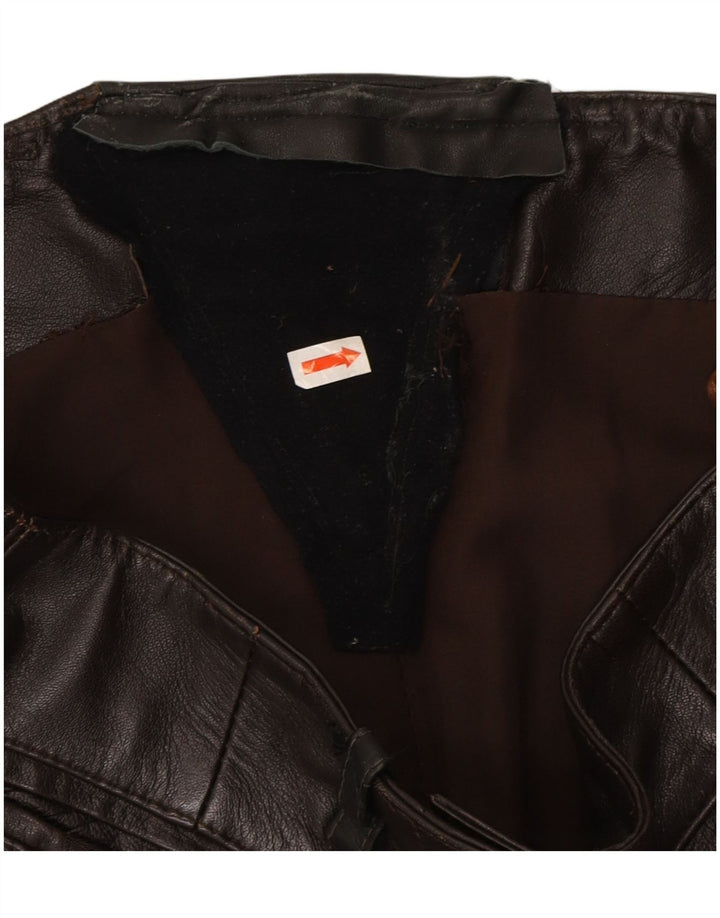 VINTAGE Womens Straight Leather Trousers W28 L28 Brown