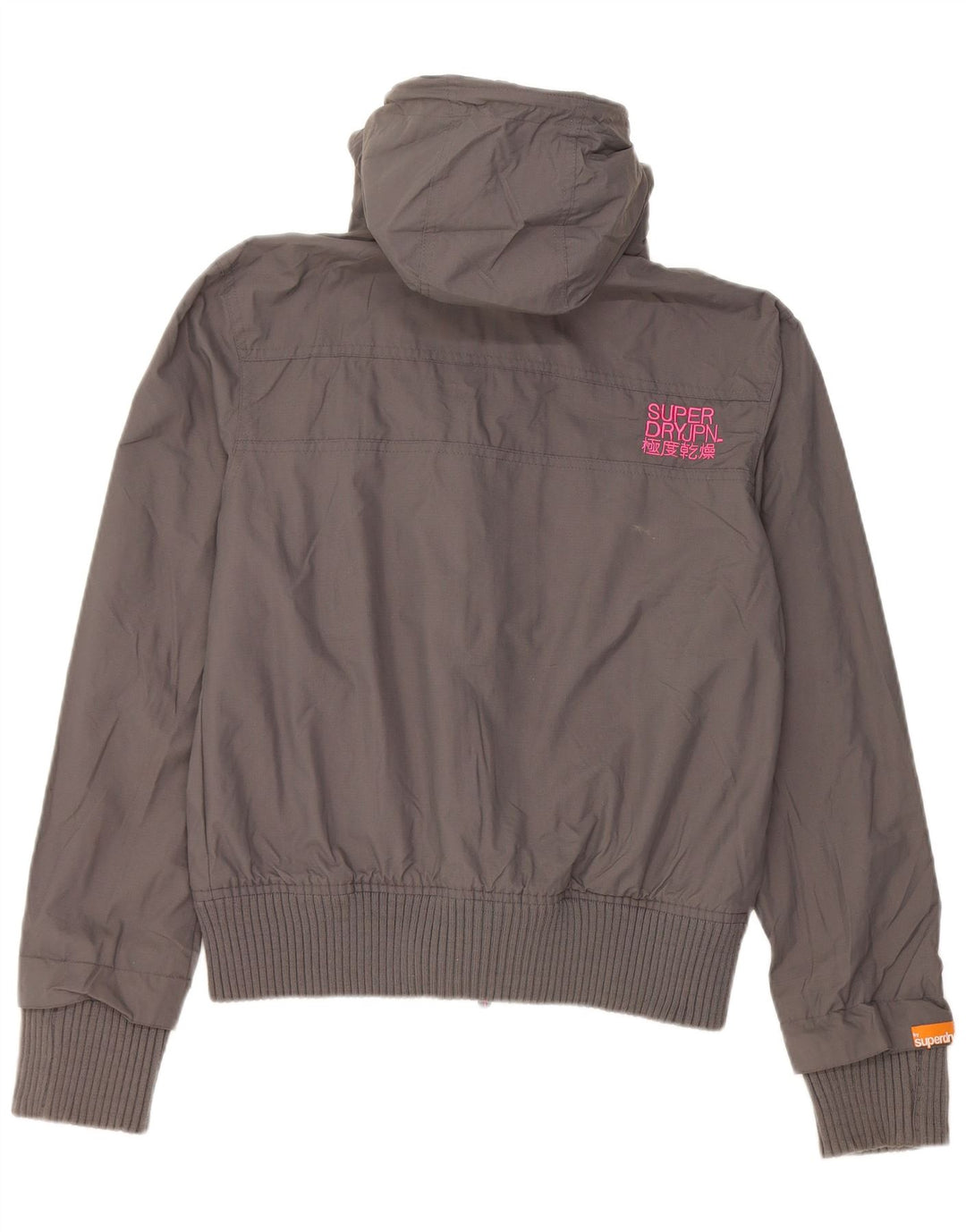 Damska kurtka przeciwdeszczowa z kapturem Superdry UK 16, duża, szary nylon
