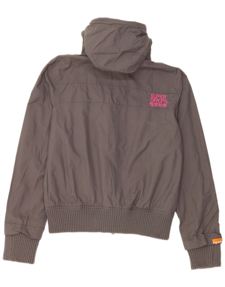 Damska kurtka przeciwdeszczowa z kapturem Superdry UK 16, duża, szary nylon