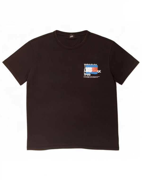 Męski T-shirt z grafiką Tommy Hilfiger, duży, czarny, bawełniany