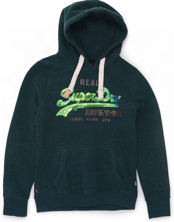 Damski sweter z kapturem Superdry UK 12, średni zielony, bawełniany