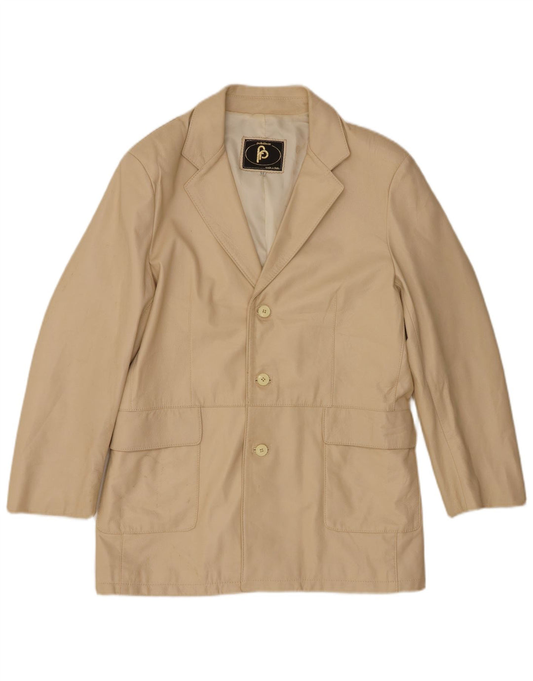 VINTAGE Mens 3 Button Leather Blazer Jacket IT 52 XL Beige Leather