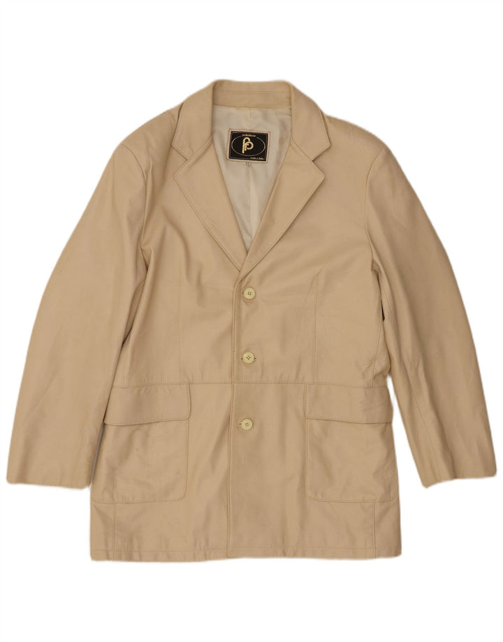 VINTAGE Mens 3 Button Leather Blazer Jacket IT 52 XL Beige Leather