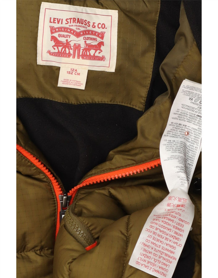 Wyściełana kurtka chłopięca Levi's z kapturem, 11-12 lat, khaki, poliester z blokami kolorów