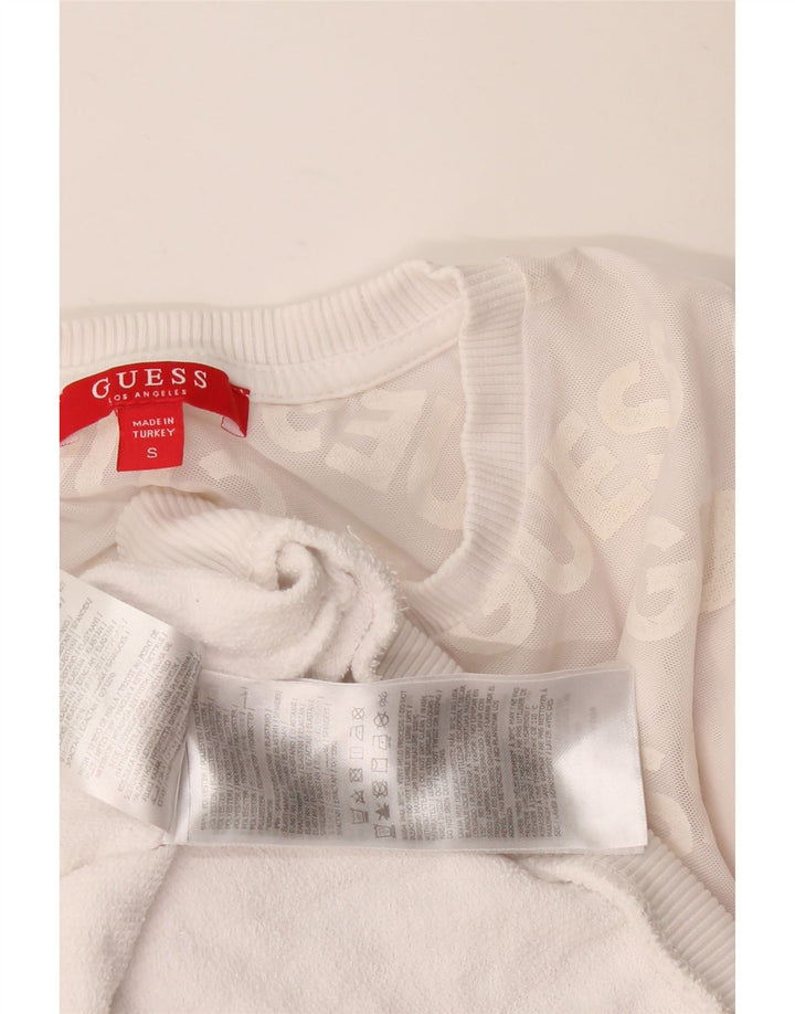 Damska bluza Guess Graphic Jumper UK 10, mała, biała, z blokami kolorów
