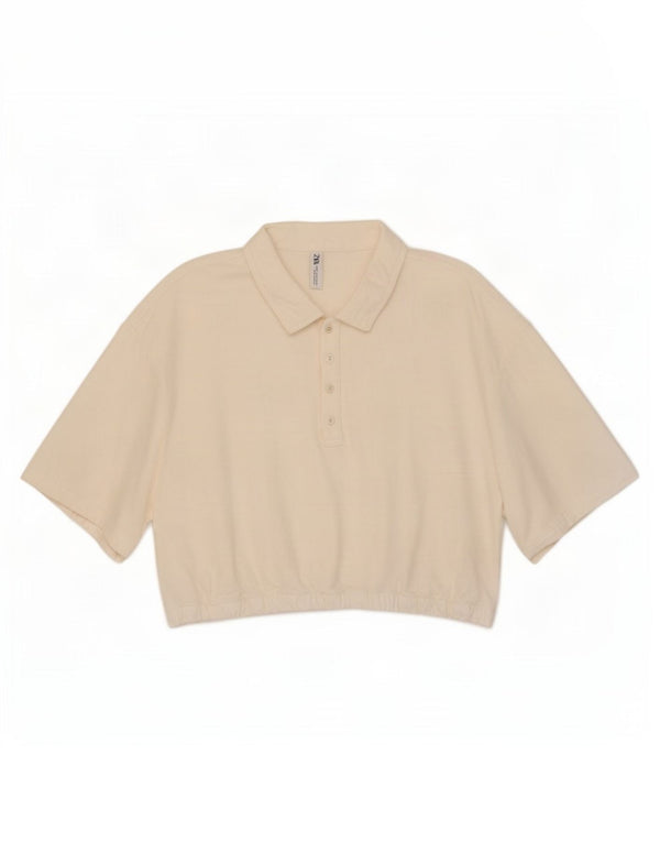 Damska krótka koszulka polo Zara UK 16 XL, biała bawełna