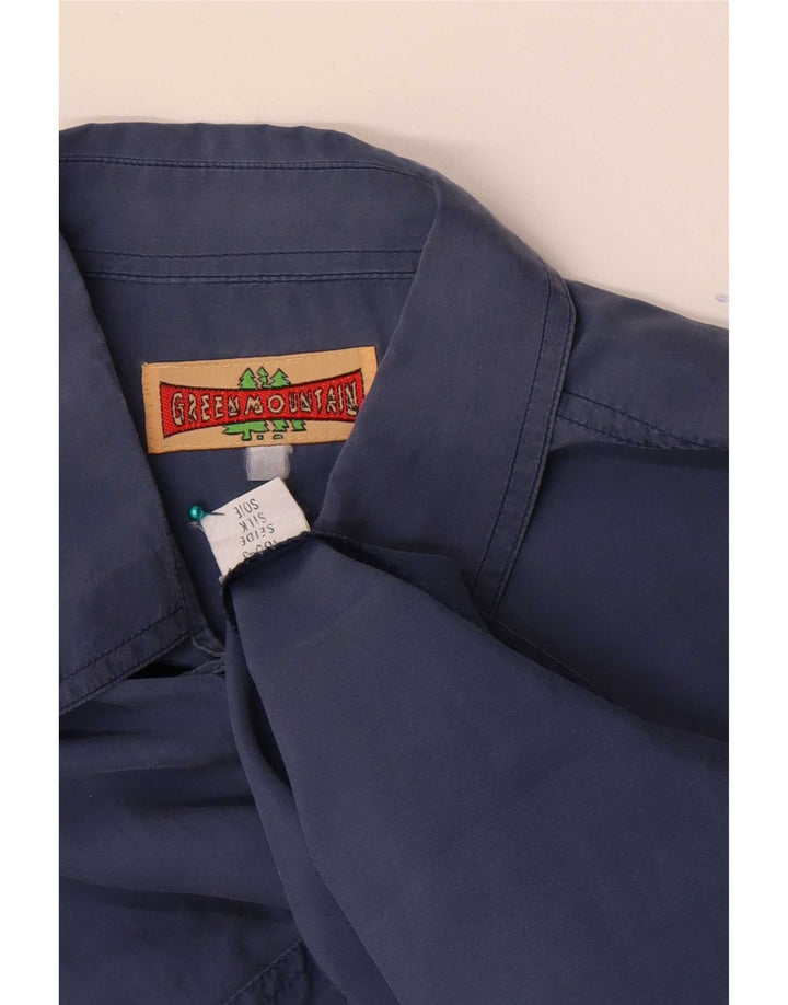 Koszula męska z krótkim rękawem w stylu vintage, duża, niebieska, jedwabna, klasyczna