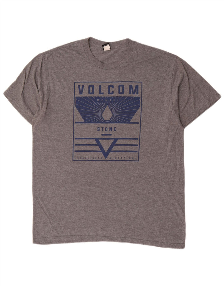 Męski T-shirt z grafiką Volcom, duży, szary, bawełniany
