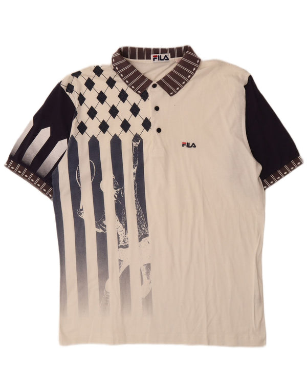 Męska koszulka polo FILA IT 52, duża, biała, bawełniana z blokami kolorów