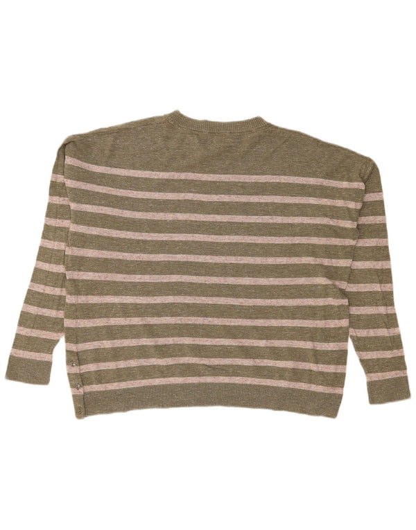 Damski sweter Fat Face z dekoltem w łódkę, UK 14, duże paski khaki