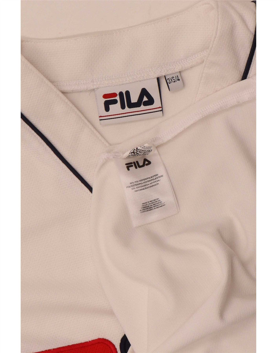 Męski top Fila z grafiką 2XS, biały poliester z blokami kolorów
