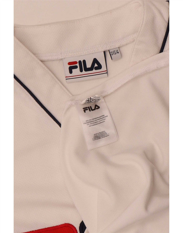 Męski top Fila z grafiką 2XS, biały poliester z blokami kolorów