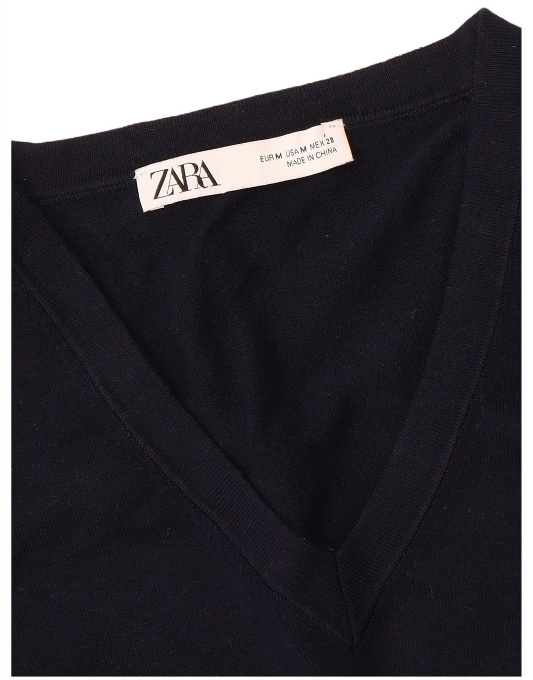 Damski sweter ZARA z dekoltem w kształcie litery V, UK 12, średni granatowy