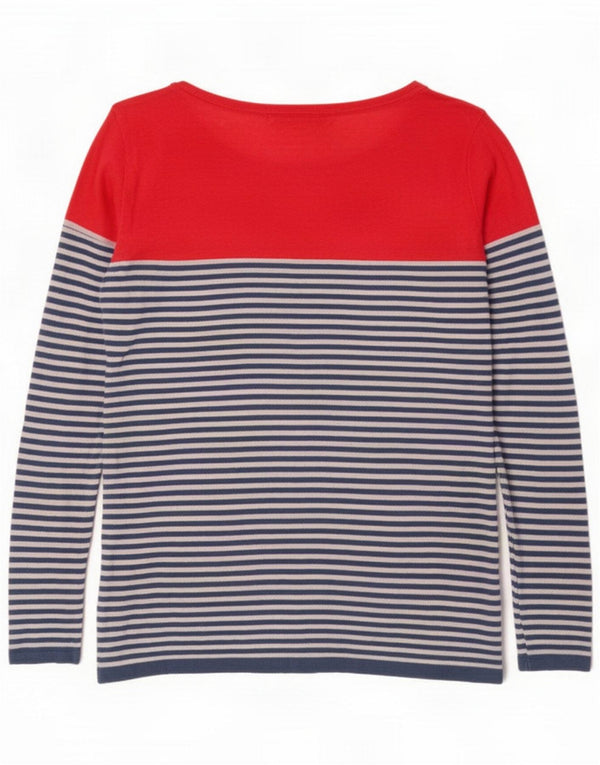 Crew Clothing Top damski z długim rękawem UK 14, duży, niebieski, lniany w paski