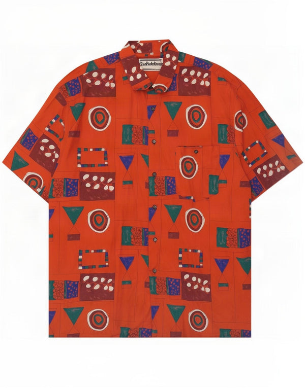 Vintage Mens Short Sleeve Shirt XL Red Geometric