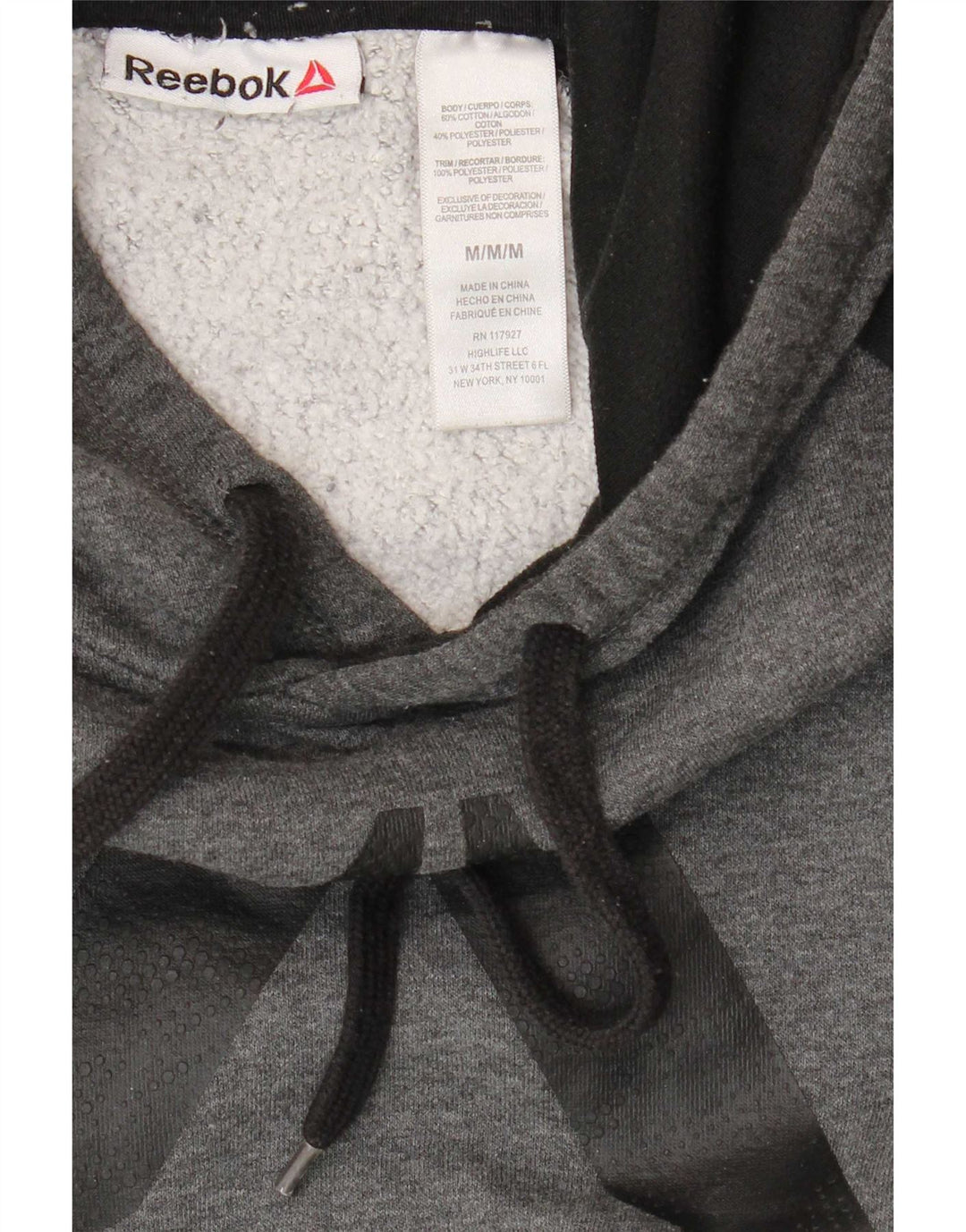 Męski sweter z kapturem Reebok z grafiką, średnioszary, bawełniany z blokami kolorów