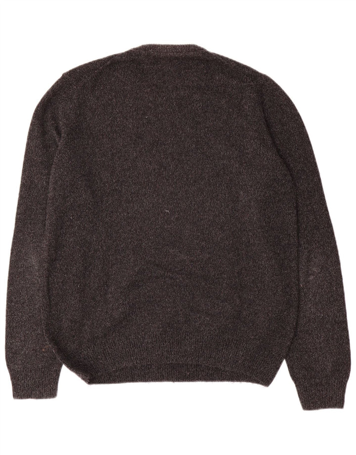 Męski sweter z wycięciem pod szyją Trussardi, duży, szary, wełniany w cętki