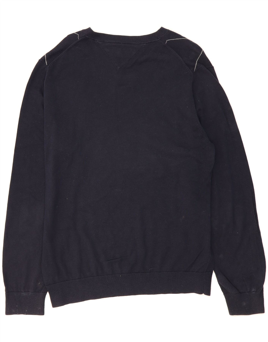 TOMMY HILFIGER Mens V-Neck Jumper Sweater Large Navy Blue Argyle/Diamond Vintage Tommy Hilfiger and Second-Hand Tommy Hilfiger from Messina Hembry 