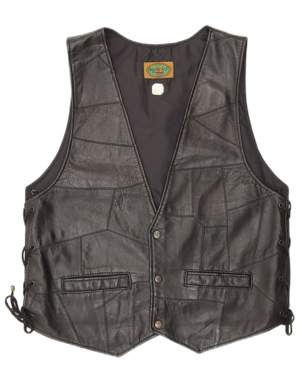 Vintage damska skórzana kamizelka 2XL czarna patchworkowa rowerzystka