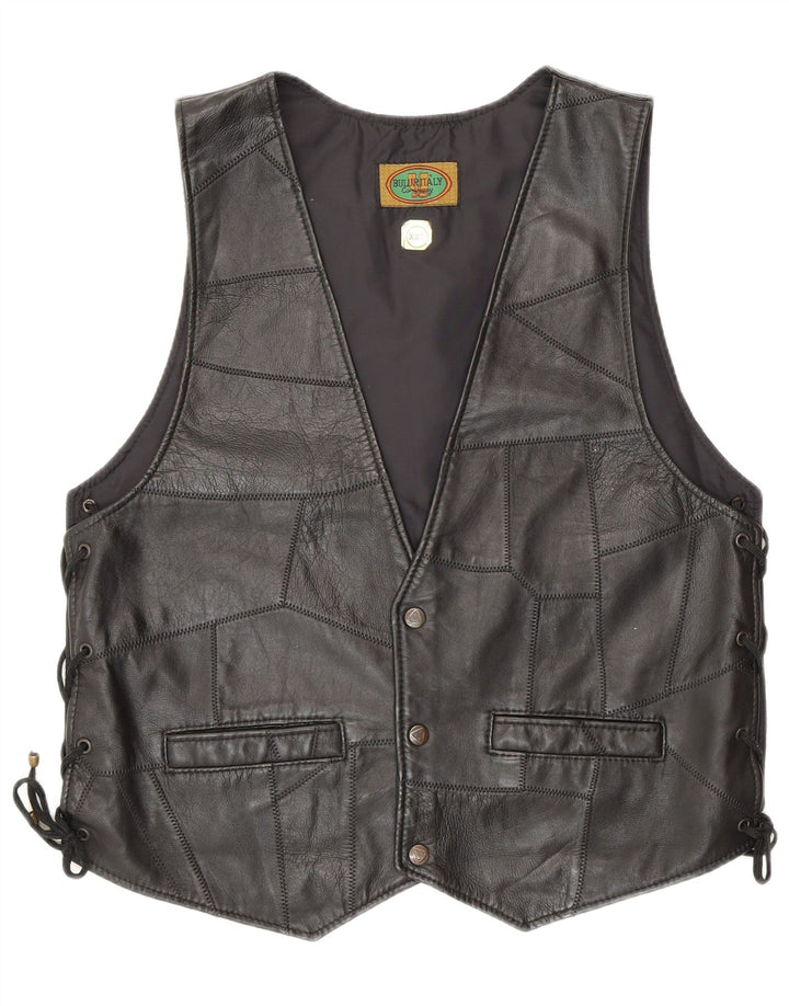 Vintage damska skórzana kamizelka 2XL czarna patchworkowa rowerzystka