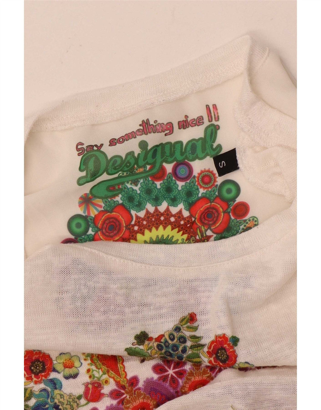 Damska tunika graficzna Desigual Top UK 10, mała, biała w kwiaty